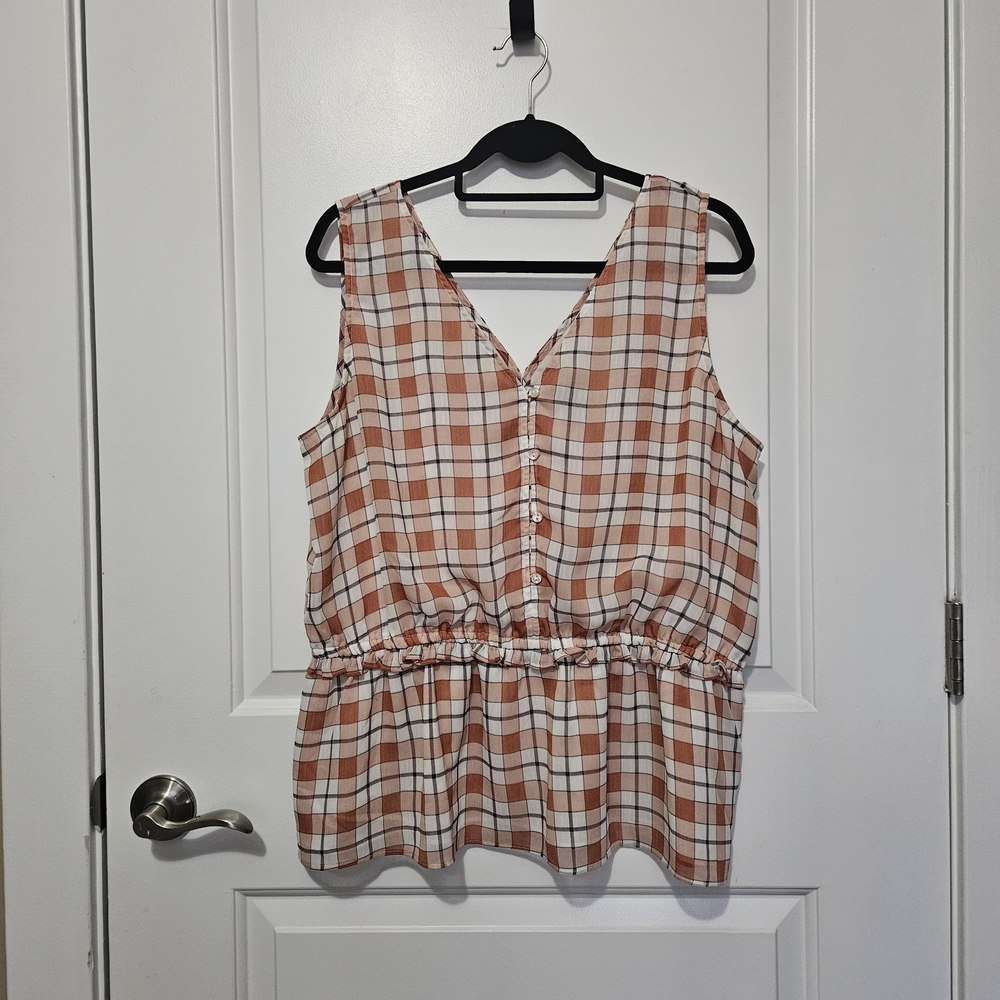 Ann Taylor Women’s Extra Large Plaid V-Neck Sleeveless Blouse